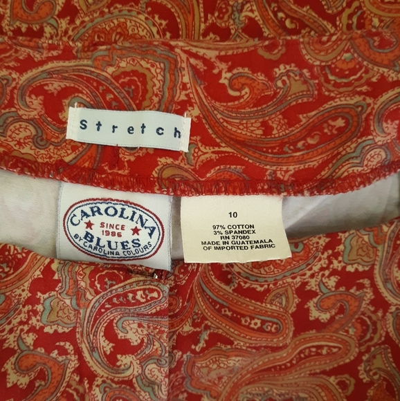 Carolina blues paisley capri pants sz 10 *T - Picture 5 of 7